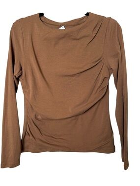 Small Long Sleeve Brown Draped Top